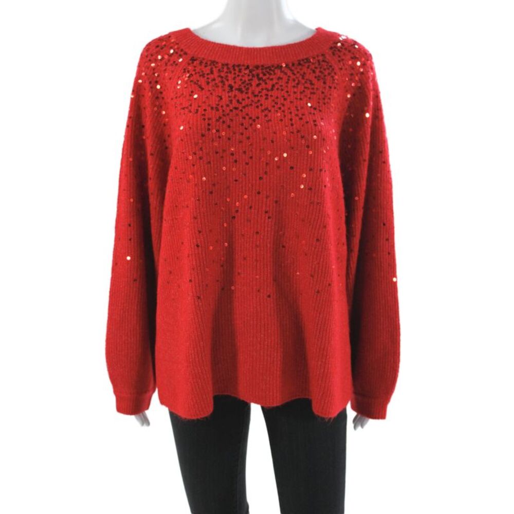 Vince Camuto Women Plus Red Round Neck Long Sleeve Pullover Acrylic Size 1X